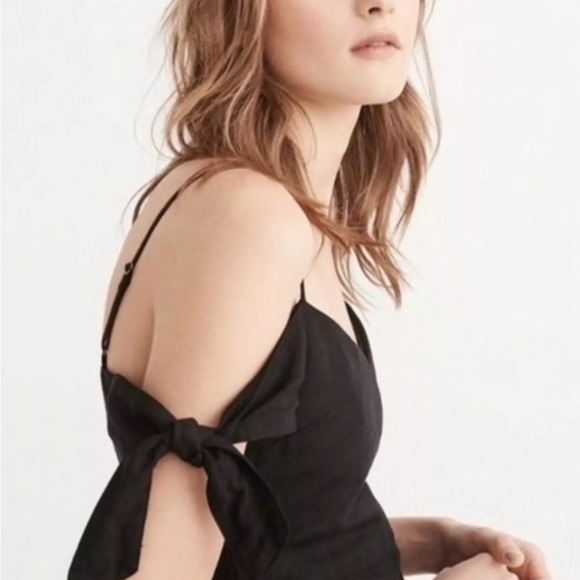 Abercrombie & Fitch Black Tie Sleeve Bow Shoulder Linen Knee Length Dress Size 4 - Picture 3 of 9